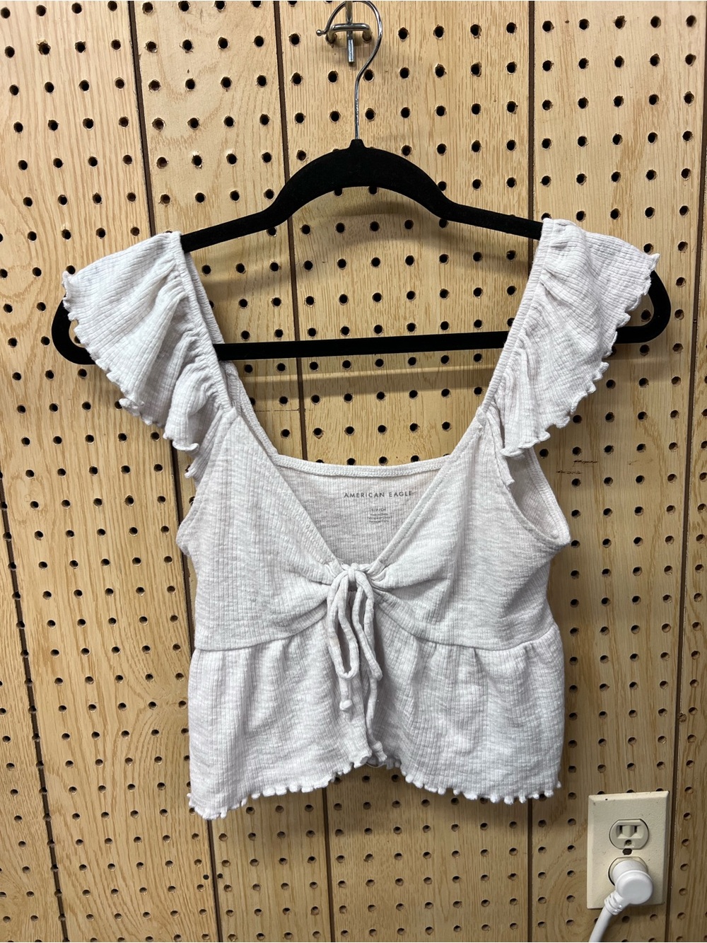 American Eagle Outfitters Women’s White Ruffle Tie-Front Flow Crop Top - Size S